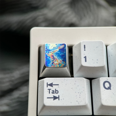 1U Ice Crystal Anodizing Color Titanium Alloy Artisan Keycaps Precision Pointillism for Mechanical Keyboard -Wave
